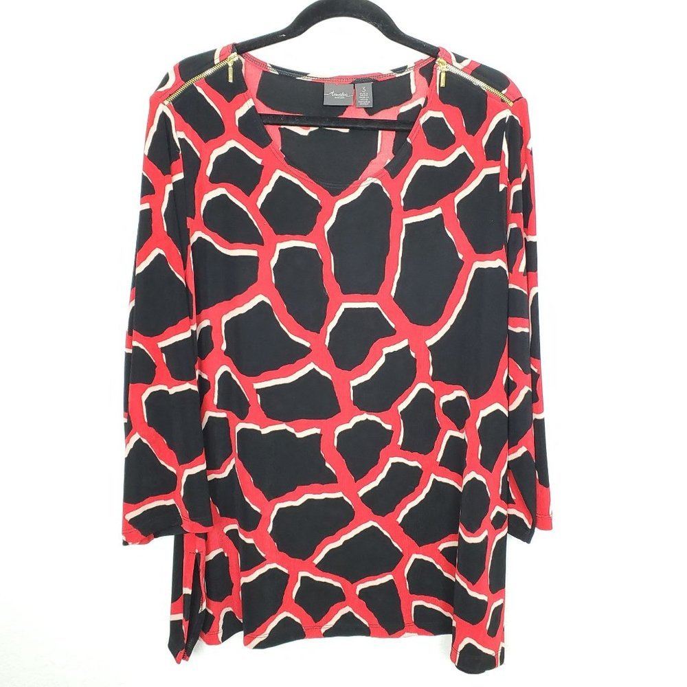 Tunic-Style Women's Top in Black and Red Abstract Print